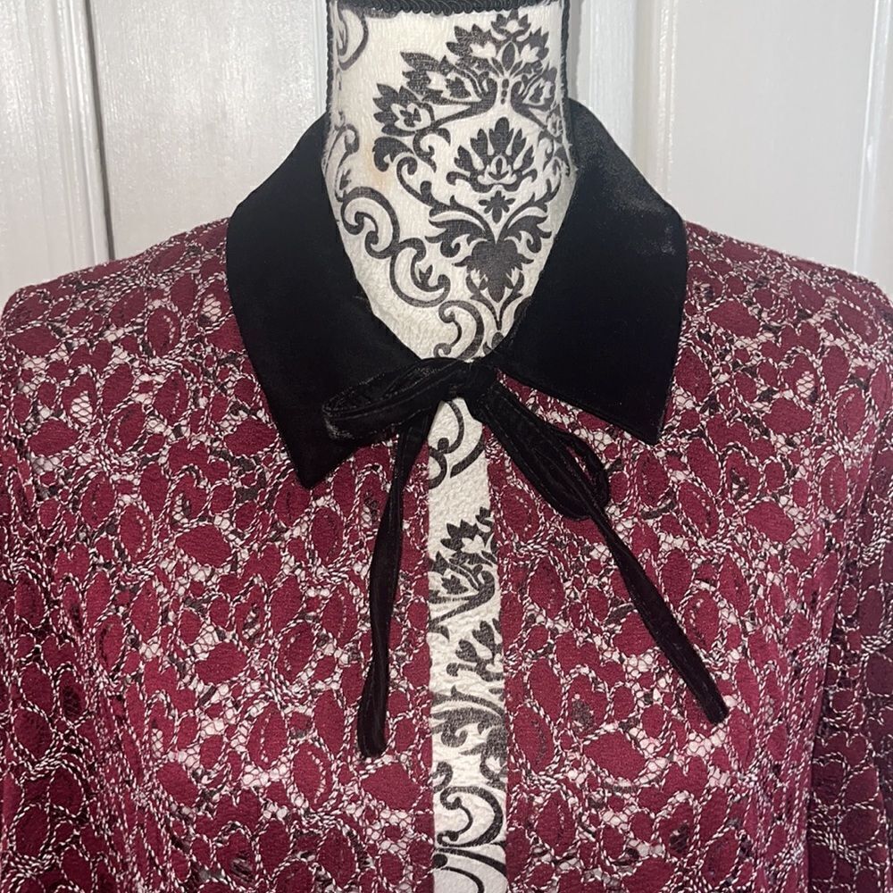 Logo lace with velvet collar open front jacket - Picture 3 of 7